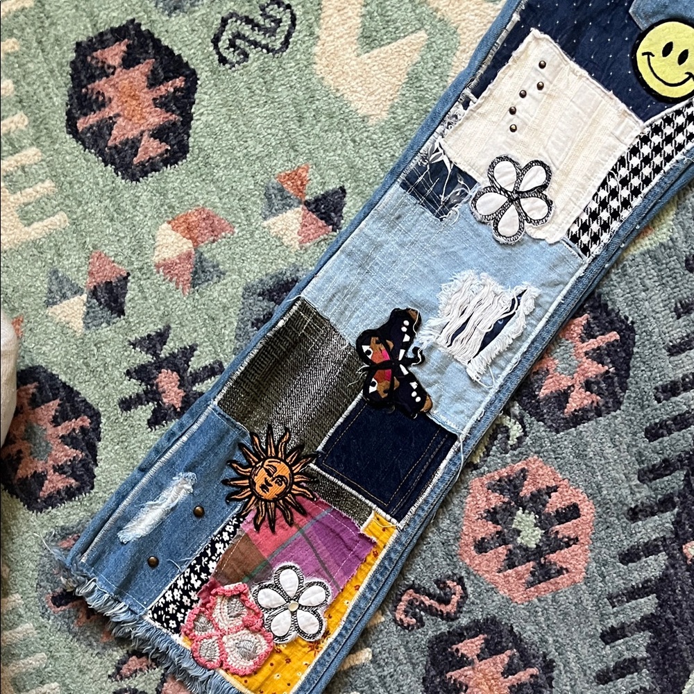 BDG Patchwork Flare Jeans - Multicolor and Blue - image 5